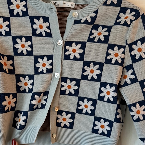 Zara Blue Daisy Patchwork Cardigan Sweater size small - Picture 3 of 8